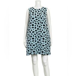 GORMAN Silk Linen Blend Blue and Black Animal Print Shift Dress Size US 2 VGUC
